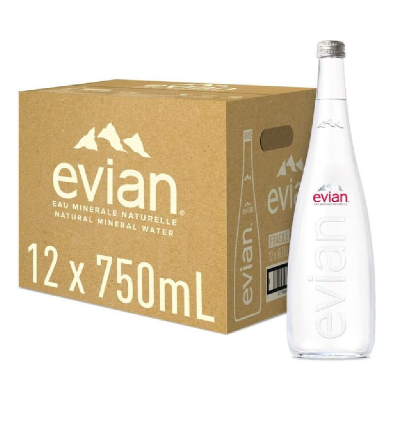 Evian Still Natural Mineral Water 12x 750ml Glass Bottle