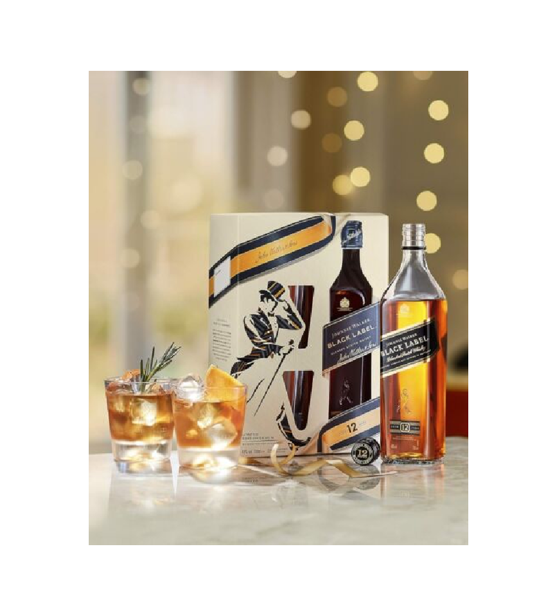 Johnnie Walker Black Label 12 Year Whisky 70cl Gift Pack
