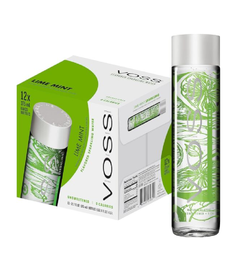 Voss Lime and Mint Sparkling Water Green, 375 ml (Pack of 12)