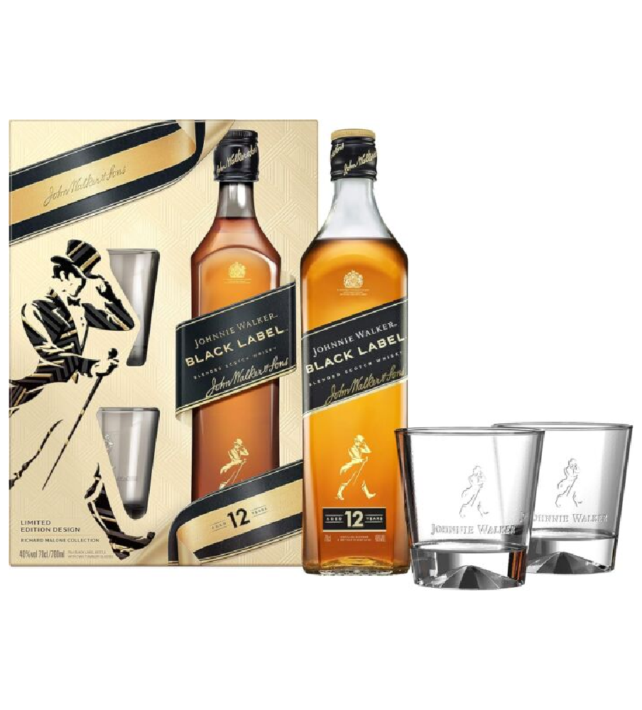 Johnnie Walker Black Label 12 Year Whisky 70cl Gift Pack
