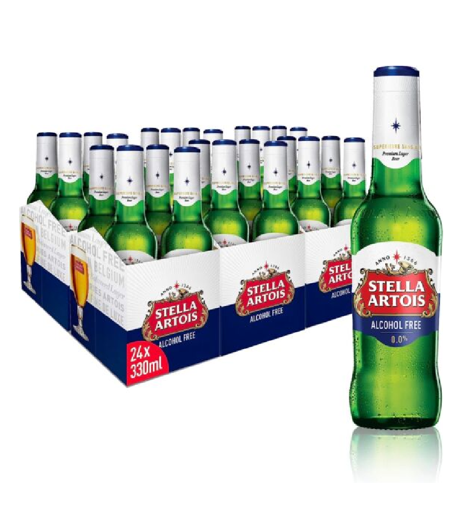 Stella Artois Zero Alcohol Free Lager Beer Bottles 24x 330ml